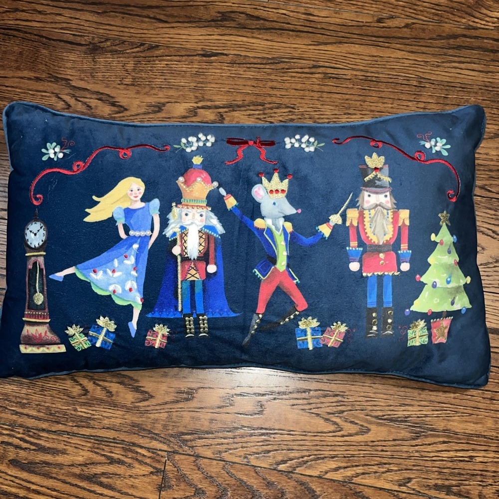 Isaac Mizrahi Christmas Blue NUTCRACKER BALLET 23" MUSICAL Decorative Pillow